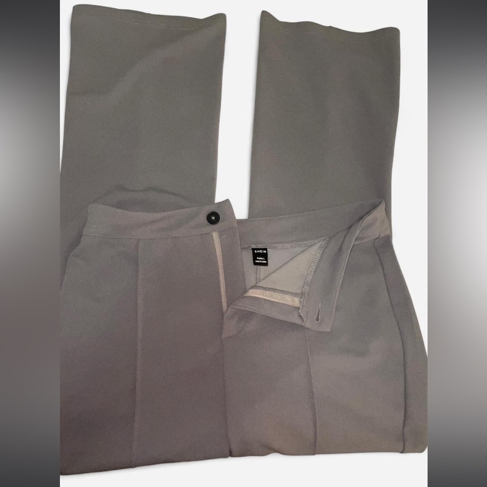 SHEIN Light Gray Petite Straight Leg Pants